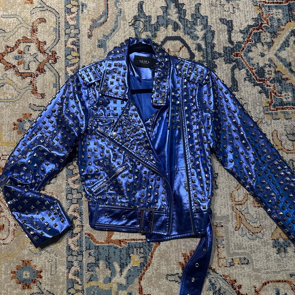 Electric Blue Studded Moto Jacket